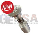 Silver metallic automotive fuel cap with threaded stem and hexagonal nut for mattos designs push clip prop mounting system
