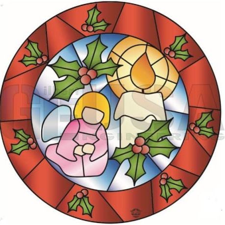 G-SkinZ Rosa Wreath - Stained Glass Holly Angel Candle