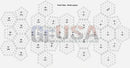Hexagonal laser cut g-sphere panel layout diagram with numbered sections and dotted patterns by gilbert engineering usa measuring approximately