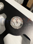 Clear circular led light fixture with three bulbs in transparent housing for gilbert engineering usa matrix mesh 30mm pucks