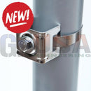 Stainless steel strap it mount 2 pack pipe clamp with hex bolt securing it around a pole for versatile mounting
