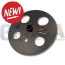 Black circular metal gear with cut-out holes and central mounting bracket for sasquatch megaTree sliding topper