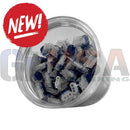 Clear plastic container with blue and transparent gel filled connectors from mattos designs for moisture resistant connections