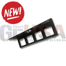 Black metal license plate frame with four rectangular cutouts and small logo for modular pole wall mount storage