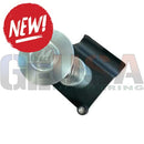 Silver metallic brake rotor with black rubber mounting bracket for siding mount no drill prop mount on vinyl siding