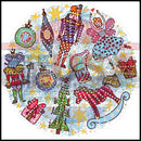 Colorful illustrated wreath design with festive holiday characters for monster arch by gilbert engineering usa featuring stained glass snowflake style