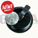Black and silver mattos designs push clip fuel tank cap with black plastic clip for easy prop mounting