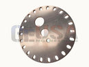 Silver metallic bmt topper circular disc with central hole and smaller holes for mini tree or mini tree topper use