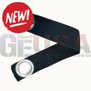 Black fabric strap with silver metal grommet on anchorease™ steel ground anchor for quick outdoor display setup