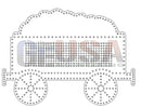 Black dotted outline of a vintage-style coal car wagon with two wheels and curved roof by gilbert engineering usa laser cut