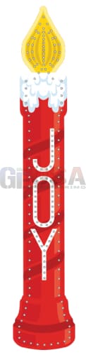 A festive red impression candle 8 with gold flame white icing and laser cut joy by gilbert engineering usa
