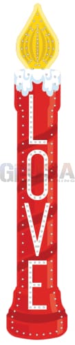 Red laser cut impression candle by gilbert engineering usa with love lettering and golden flame top decoration