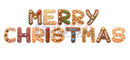 Gingerbread merry cookie letters spelling merry christmas with colorful icing and candy in impression merry christmas set