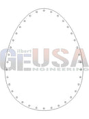 White egg-shaped laser cut outline with evenly spaced small circular dots by gilbert engineering for easter eggs