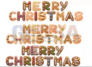 Gingerbread merry cookie letters spelling merry christmas with colorful sprinkles in impression merry christmas design