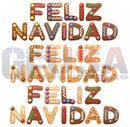 Gingerbread merry cookie letters spelling feliz navidad with colorful icing in impression merry christmas style
