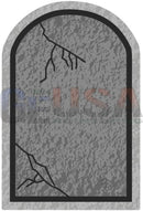 Gray stone impression tombstone with arched top and visible cracks from gilbert engineering usa laser cut design
