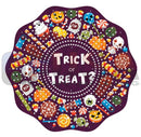 Purple circular halloween-themed puzzle with trick or treat text from g-skinz by gilbert engineering usa for moaw