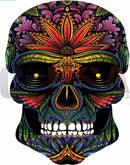 Vibrant mega skull sugar skull sticker by gilbert engineering usa with bold red purple green floral patterns for los muertos