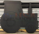 Black metal tractor cutout with perforated design and rivet dots by gilbert engineering usa laser cut wiring diagram style