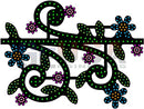 Black ornamental metal 4-foot curls gate with green dotted vines and colorful floral accents by gilbert engineering usa