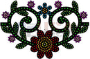 Center heart laser cut design with vibrant floral colors and swirling black vines featuring green dotted accents for xlights models