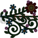 A 4-foot vine large floral metal wall hanging with swirling green vines and bold red blue purple yellow blossoms by gilbert engineering usa
